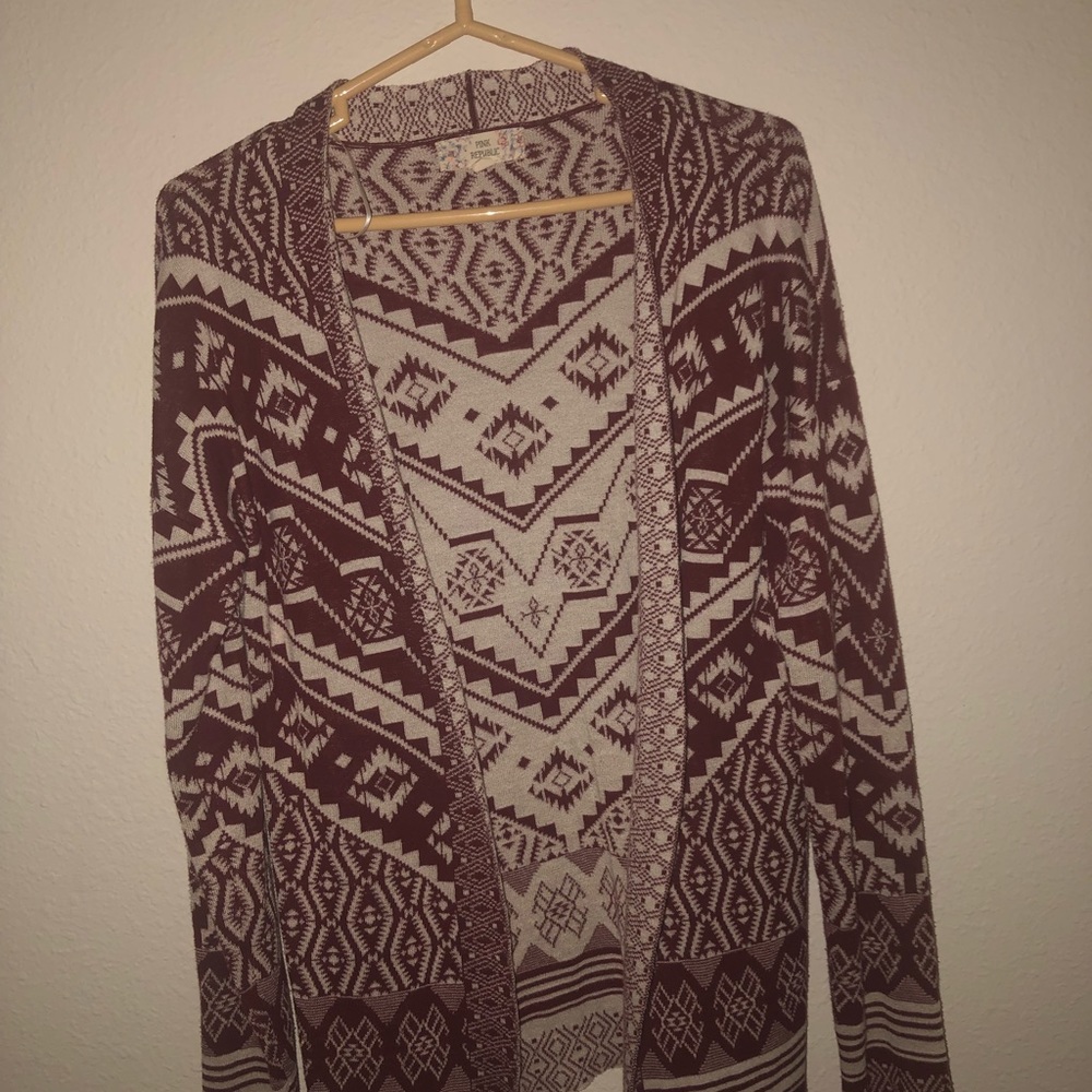 Red patterned cardigan